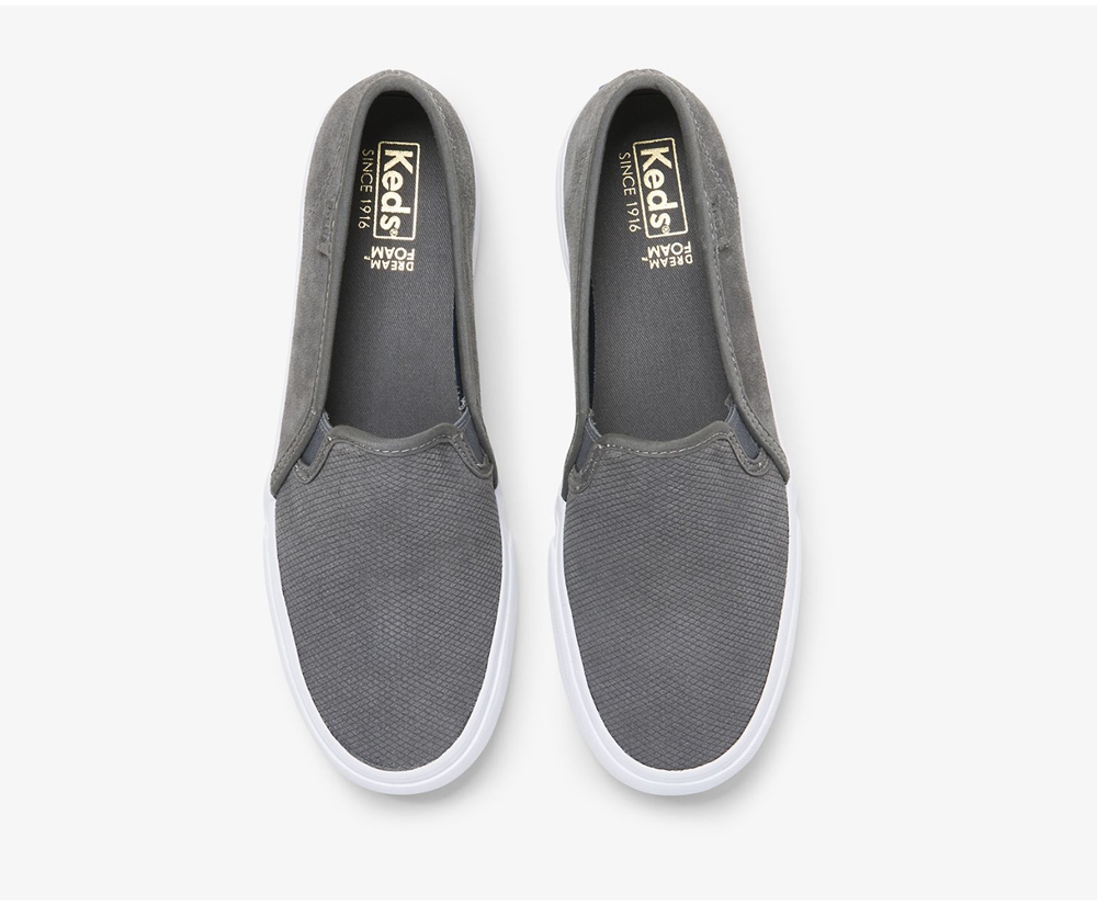 Womens Keds Slip Ons - Double Decker Suede - Grey - 7184-LUWTJ